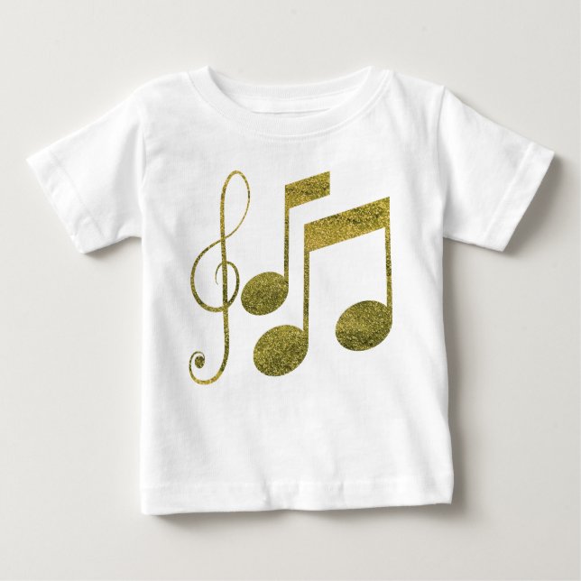 Camiseta Para Bebê Notas Musicais Douradas (Frente)
