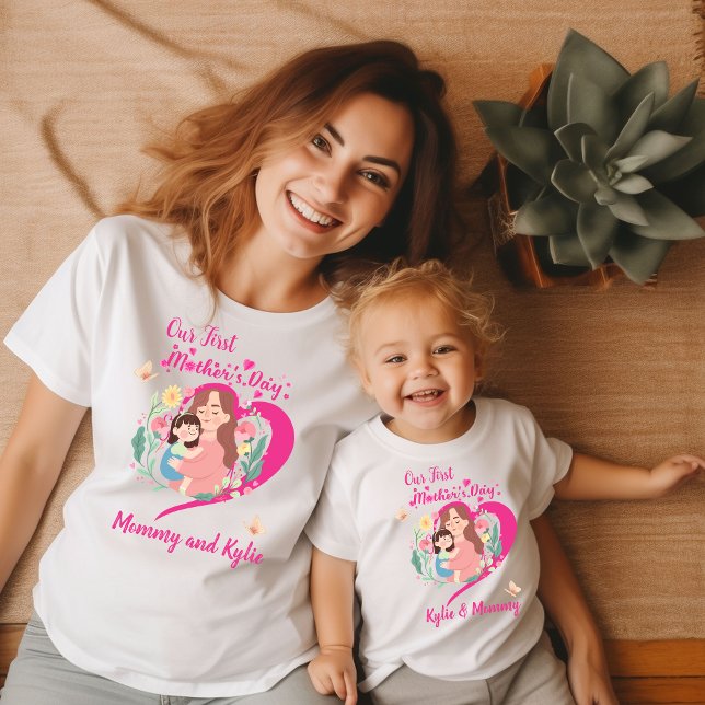 Camiseta Para Bebê Nova mãe Bebê e mamãe Primeira Dia de as mães (Criador carregado)