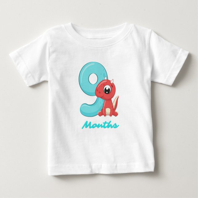 Camiseta Para Bebê Nove meses, fofo dinossauro Bebê T-Shirt (Frente)