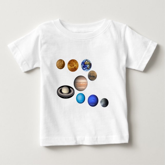 Camiseta Para Bebê Nove planetas no sistema solar (Frente)