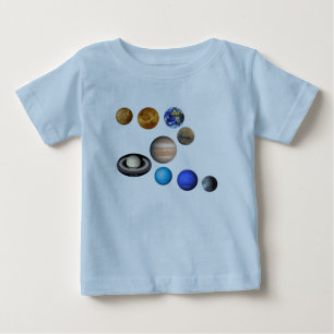Camiseta Para Bebê Nove planetas no sistema solar. Mercúrio,Vênus,