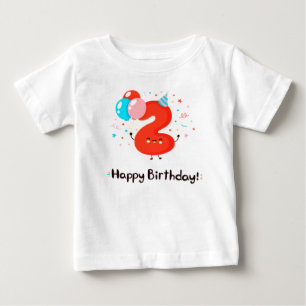 Camiseta Para Bebê Número 2 de Sorriso Bonito com Camisa-T de Balões