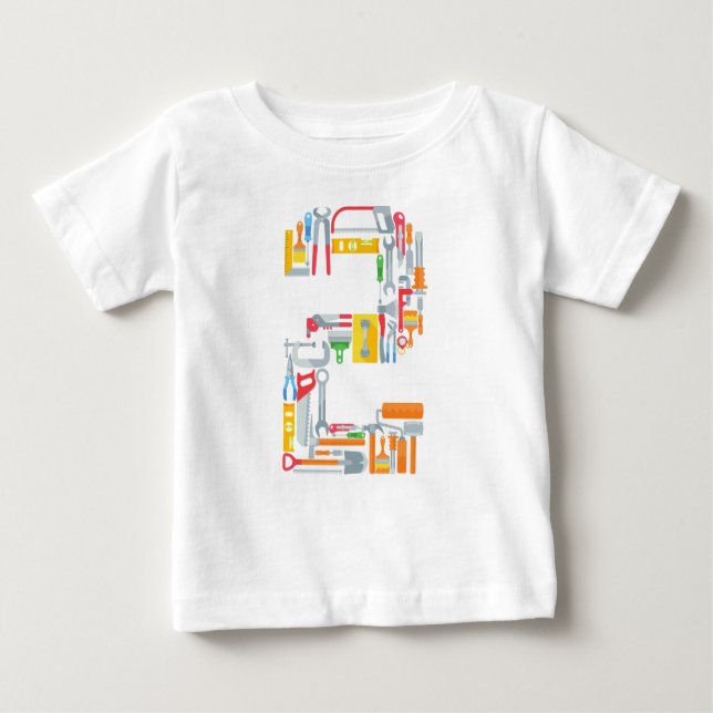Camiseta Para Bebê Número 2 Ferramentas de Construção com 2 anos de i (Frente)