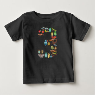 Camiseta Para Bebê Número 3 Insetos Insetam Besouros Tema 3 Anos