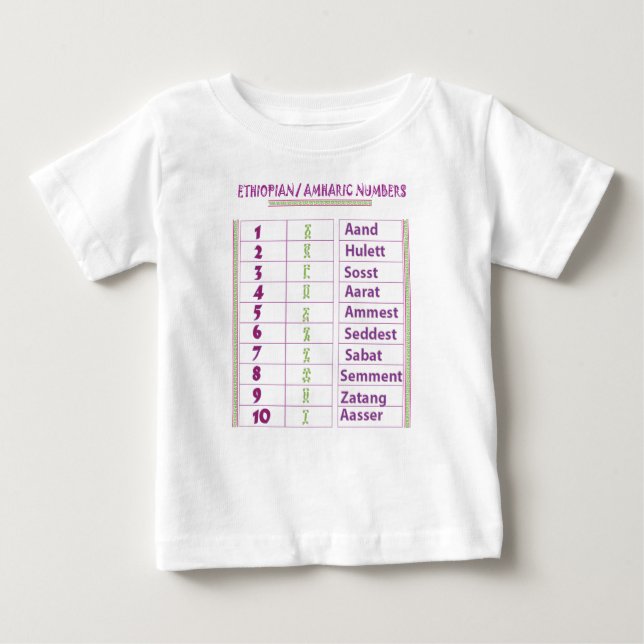 Camiseta Para Bebê Números Etíope/Amárico (Frente)
