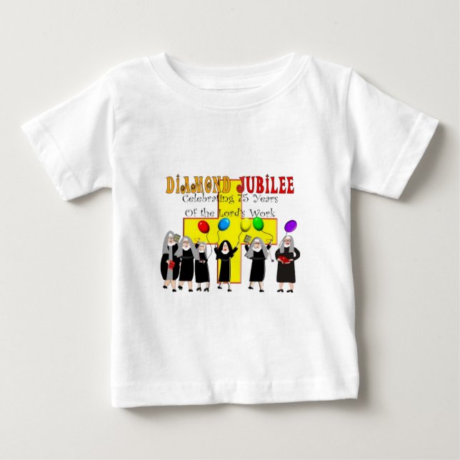 Camiseta Para Bebê Nuns Diamond Jubilee 75 anos de serviço (Frente)