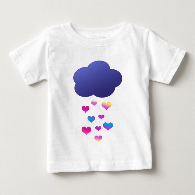 Camiseta Para Bebê Nuvem de chuva & corações de queda (Frente)