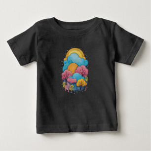 Camiseta Para Bebê Nuvens 23 chuvas, cores do arco-íris, nuvens brilh