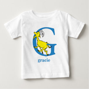 Camiseta Para Bebê O ABC do Dr. Seuss: Letra G - Azul Adicione Seu N