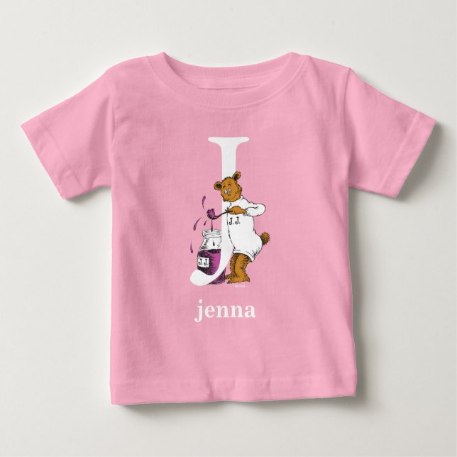 Camiseta Para Bebê O ABC do Dr. Seuss: Letra J - Branco| Adicione Seu (Frente)