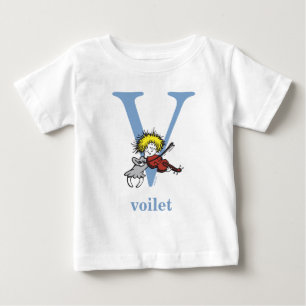 Camiseta Para Bebê O ABC do Dr. Seuss: Letra V - Azul Adicione Seu N