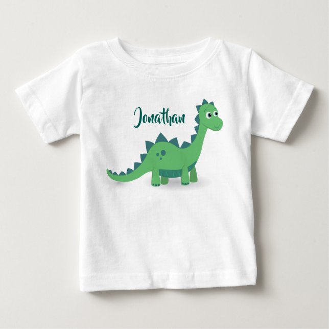 Camiseta Para Bebê O azul personalizado do verde do dinossauro caçoa (Frente)