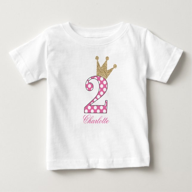 Camiseta Para Bebê ò Birthday|Polka Dots|Glitter-Print personalizado (Frente)