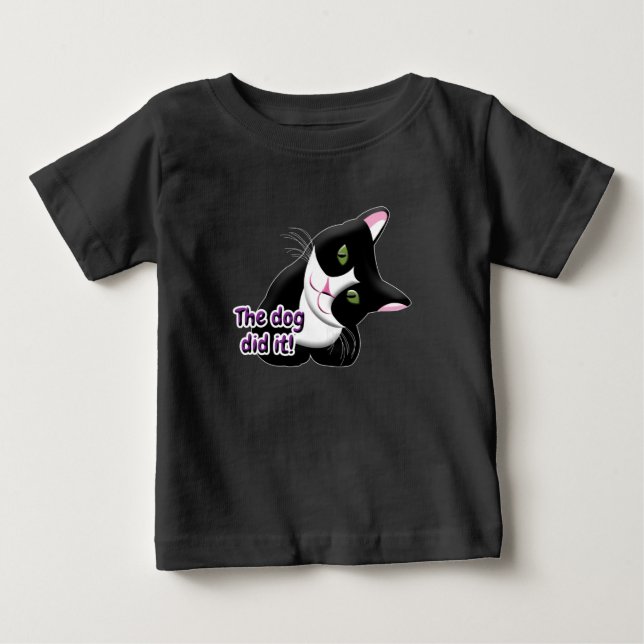 Camiseta Para Bebê O cão fez isso, Cat (Frente)