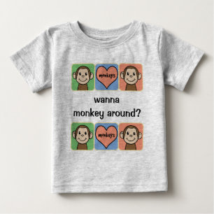Camiseta Para Bebê O clipart bonito dos desenhos animados quer monkey