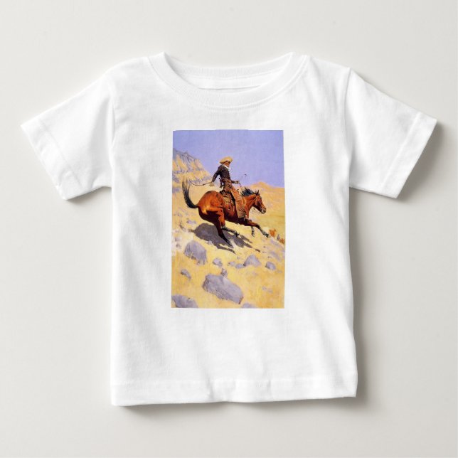 Camiseta Para Bebê O Cowboy (por Frederic Remington) (Frente)