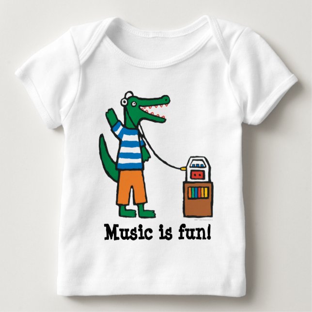 Camiseta Para Bebê O crocodilo legal escuta a música (Frente)