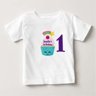 Camiseta Para Bebê O cupcake azul bonito com Kawaii enfrenta o