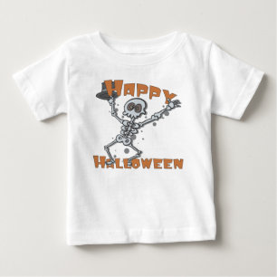 Camiseta Para Bebê O Dia das Bruxas feliz caçoa o esqueleto