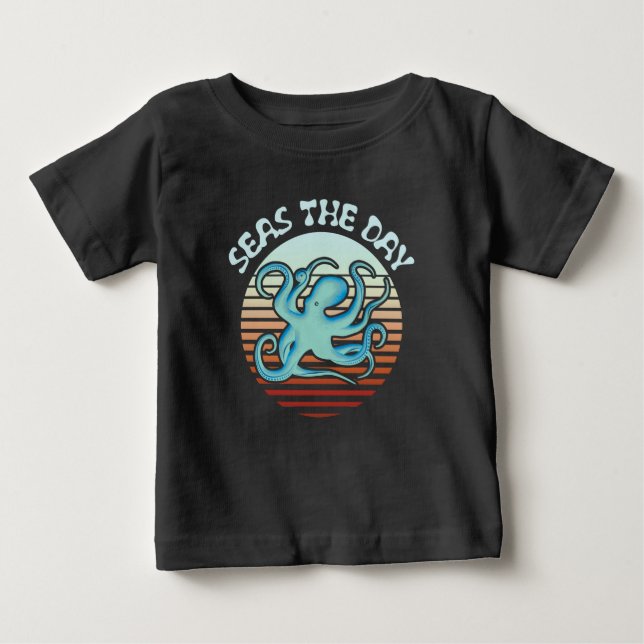 Camiseta Para Bebê O Dia dos Mares | Octopus de Summer Vibes (Frente)