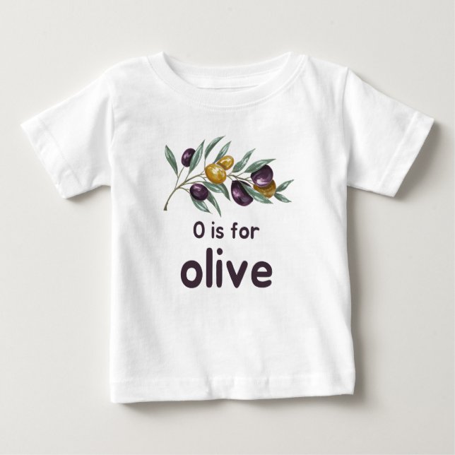 Camiseta Para Bebê O é para OLIVE Green Veggie Alphabet O (Frente)