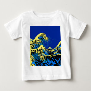Camiseta Para Bebê O Excelente Hokusai Wave em estilo Pop de arte azu