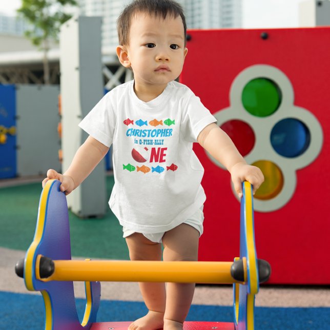 Camiseta Para Bebê O-Fish-Ally Um primeiro aniversario De Pesca (Criador carregado)