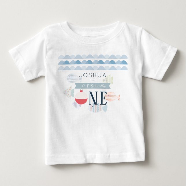 Camiseta Para Bebê O-fish-almente Um Menino Pescador Aniversário de 1 (Frente)