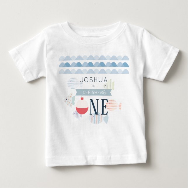 Camiseta Para Bebê O-fish-ialmente Um Menino Pescador Aniversário de  (Frente)