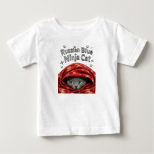 Camiseta Para Bebê O Furtivo e Empolado: Gato Ninja Azul Russo