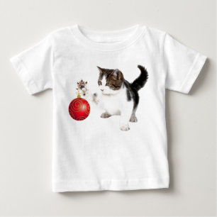 Camiseta Para Bebê O gatinho decora sua árvore