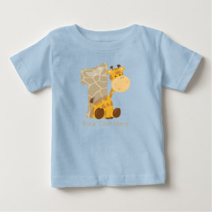 Camiseta Para Bebê O girafa do bebê e numera um personalizado