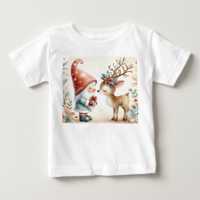 Camiseta Para Bebê O Gnomo E A Rena (Frente)