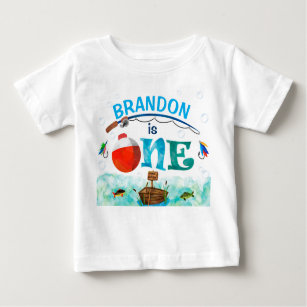 Camiseta Para Bebê O grande "O-fish-ally" a pescar no primeiro aniver