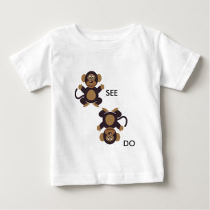 Camiseta Para Bebê O macaco VÊ o macaco FAZER