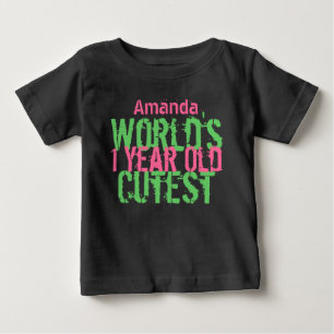 Camiseta Para Bebê O melhor do mundo de um ano verde-rosa