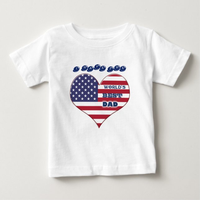 Camiseta Para Bebê O melhor Pai da América Flag Heart (Frente)