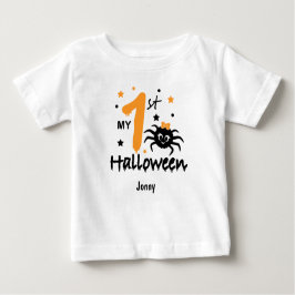 Camiseta Para Bebê O meu Halloween de 1rua. Aranha, Estrelas, Nome Ed