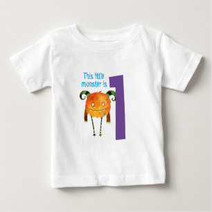 Camiseta Para Bebê O meu pequeno monstro de primeiro aniversário é co