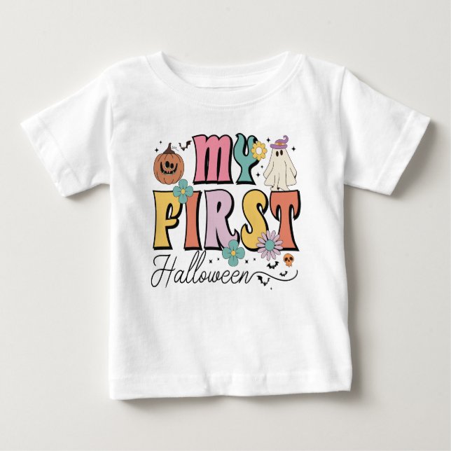 Camiseta Para Bebê O Meu Primeiro Halloween, Ghost Groovy (Frente)