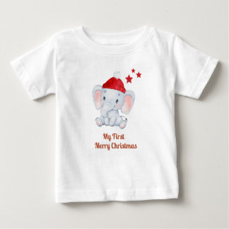 Camiseta Para Bebê O meu primeiro nascer de Natal - elefante Papai no