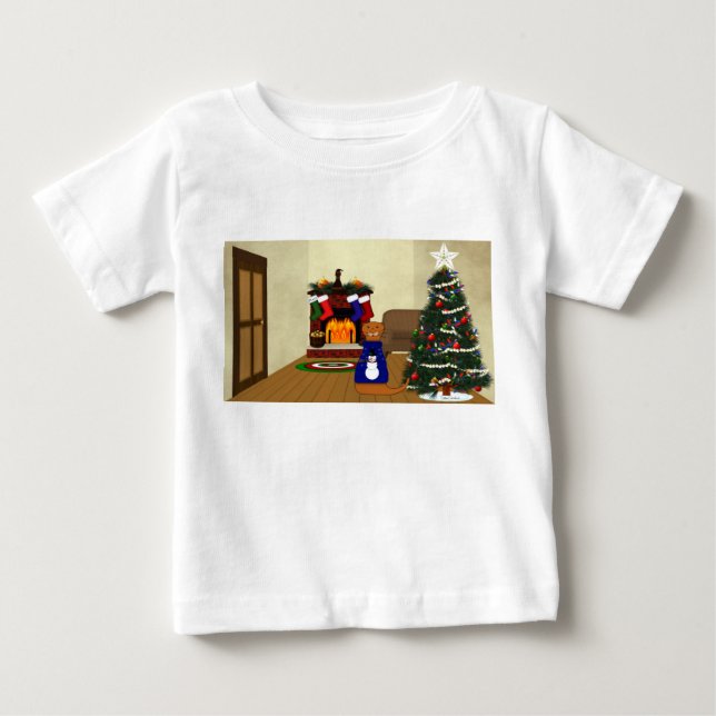 Camiseta Para Bebê O Natal da Lontra Oliver (Frente)