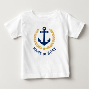 Camiseta Para Bebê O nome do seu barco Anchor Dourado Laurel deixa es
