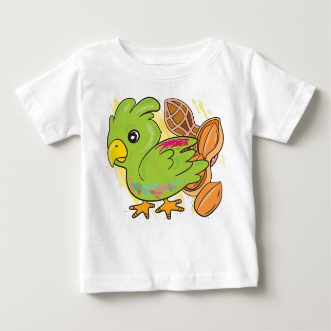 Camiseta Para Bebê O papagaio verde (Frente)