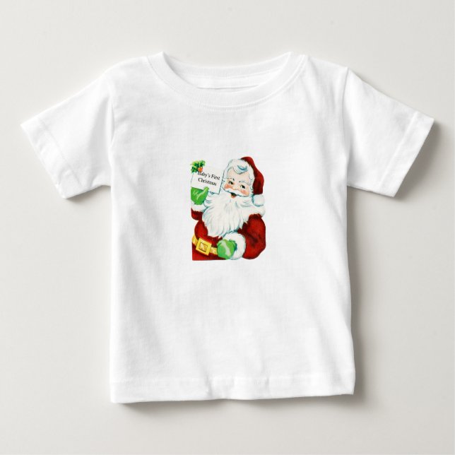 Camiseta Para Bebê O papai noel diz: Primeiro Natal dos bebês (Frente)