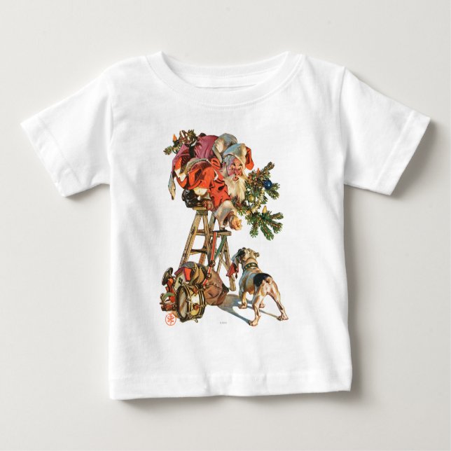 Camiseta Para Bebê O papai noel levanta uma escada (Frente)