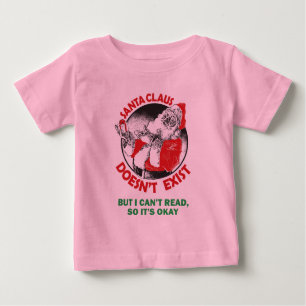 Camiseta Para Bebê O papai noel não faz Existir-Mas eu não posso ler,