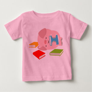 Camiseta Para Bebê O Pequeno Lover De Livro (Porco De Cartoon)
