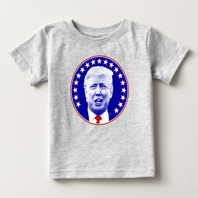 Camiseta Para Bebê O Presidente Donald Trump em Azul (Frente)