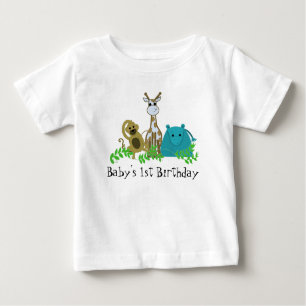 Camiseta Para Bebê O primeiro aniversario do bebê dos animais do